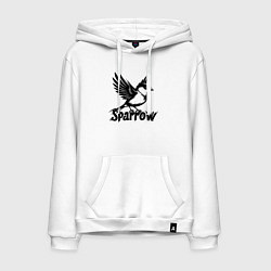 Толстовка-худи хлопковая мужская Летящий воробей, цвет: белый