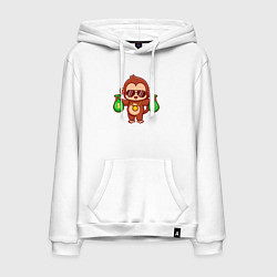 Толстовка-худи хлопковая мужская Денежная обезьянка, цвет: белый