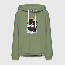 Толстовка-худи хлопковая мужская Панда гангстер, цвет: авокадо