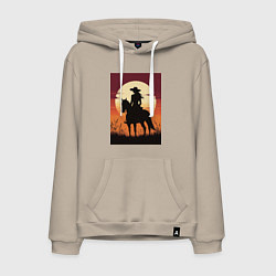 Толстовка-худи хлопковая мужская Всадница в стиле дикого запада, цвет: миндальный