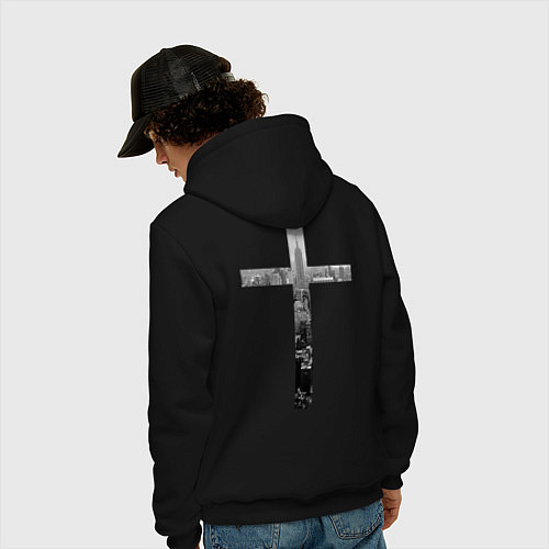 Мужская толстовка-худи Крест с городом Нью-Йорк / Черный – фото 4