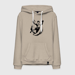 Толстовка-худи хлопковая мужская Вратарь ловит мяч, цвет: миндальный