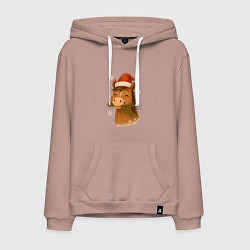 Толстовка-худи хлопковая мужская Лошадка жует елочные ветки, цвет: пыльно-розовый