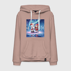 Толстовка-худи хлопковая мужская Дед Мороз и Снегурочка: новогодний танец на льду, цвет: пыльно-розовый