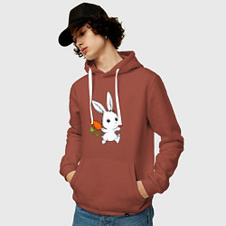 Толстовка-худи хлопковая мужская Зайка с морковкой, цвет: кирпичный — фото 2