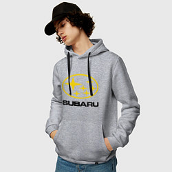 Толстовка-худи хлопковая мужская Subaru Logo цвета меланж — фото 2