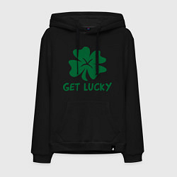 Толстовка-худи хлопковая мужская Get lucky, цвет: черный