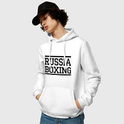 Толстовка-худи хлопковая мужская Russia boxing, цвет: белый — фото 2