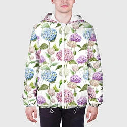 Куртка с капюшоном мужская Цветы и бабочки 4, цвет: 3D-белый — фото 2