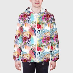 Куртка с капюшоном мужская Цветы и бабочки 5, цвет: 3D-белый — фото 2