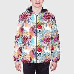 Куртка с капюшоном мужская Цветы и бабочки 5, цвет: 3D-черный — фото 2