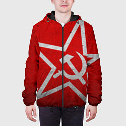 Куртка с капюшоном мужская Флаг СССР: Серп и Молот, цвет: 3D-черный — фото 2
