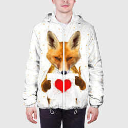 Куртка с капюшоном мужская Влюбленная лиса, цвет: 3D-белый — фото 2
