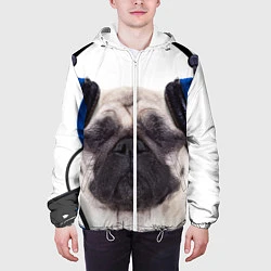 Куртка с капюшоном мужская Мопс в наушниках, цвет: 3D-белый — фото 2