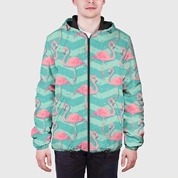 Куртка с капюшоном мужская Flamingo Pattern, цвет: 3D-черный — фото 2