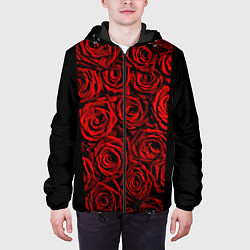 Куртка с капюшоном мужская Унисекс / Красные розы, цвет: 3D-черный — фото 2