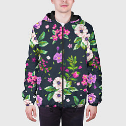 Куртка с капюшоном мужская Пурпурные цветы, цвет: 3D-черный — фото 2