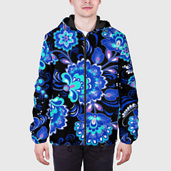 Куртка с капюшоном мужская Синяя хохлома, цвет: 3D-черный — фото 2