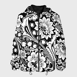 Куртка с капюшоном мужская Хохлома черно-белая, цвет: 3D-черный