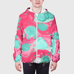 Куртка с капюшоном мужская Watercolor: Pink & Turquoise, цвет: 3D-белый — фото 2