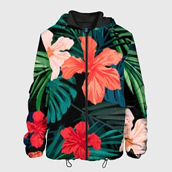 Куртка с капюшоном мужская Тропический мотив, цвет: 3D-черный