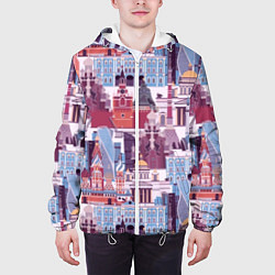 Куртка с капюшоном мужская Москва архитектура, цвет: 3D-белый — фото 2