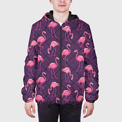 Куртка с капюшоном мужская Фиолетовые фламинго, цвет: 3D-черный — фото 2