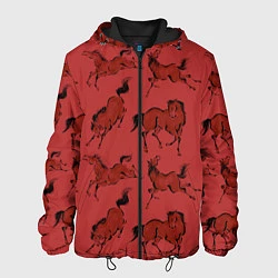 Куртка с капюшоном мужская Красные кони, цвет: 3D-черный