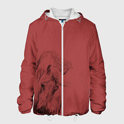 Куртка с капюшоном мужская Конь на красном фоне, цвет: 3D-белый