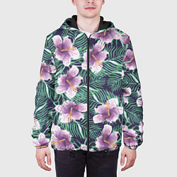Куртка с капюшоном мужская Тропический цветок, цвет: 3D-черный — фото 2