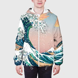 Куртка с капюшоном мужская Большая волна в канагаве, цвет: 3D-белый — фото 2