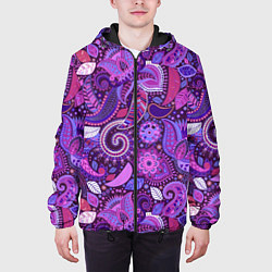 Куртка с капюшоном мужская Фиолетовый этнический дудлинг, цвет: 3D-черный — фото 2