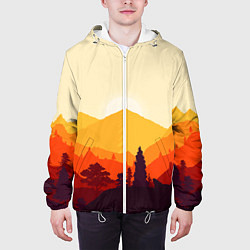 Куртка с капюшоном мужская Горы закат пейзаж лиса арт, цвет: 3D-белый — фото 2