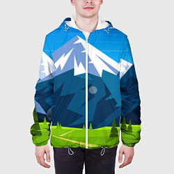 Куртка с капюшоном мужская Горы пейзаж природа вектор, цвет: 3D-белый — фото 2