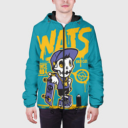 Куртка с капюшоном мужская Граффити Wats череп в кепке, цвет: 3D-черный — фото 2