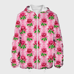 Куртка с капюшоном мужская Декор из нежных роз, цвет: 3D-белый