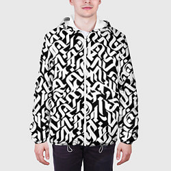 Куртка с капюшоном мужская Шрифт на чёрном, цвет: 3D-белый — фото 2