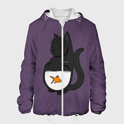 Куртка с капюшоном мужская Довольный кот, цвет: 3D-белый