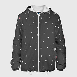 Куртка с капюшоном мужская Снежинки и звёзды, цвет: 3D-белый