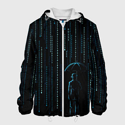 Куртка с капюшоном мужская Двоичный дождь, матрица, цвет: 3D-белый