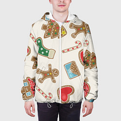 Куртка с капюшоном мужская Рождественские пряники, цвет: 3D-белый — фото 2