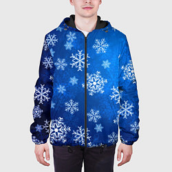 Куртка с капюшоном мужская Новый Год Снежинки, цвет: 3D-черный — фото 2