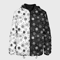 Куртка с капюшоном мужская Чёрно-Белые Снежинки, цвет: 3D-черный