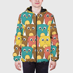 Куртка с капюшоном мужская Разноцветные совы, цвет: 3D-черный — фото 2