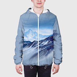 Куртка с капюшоном мужская Серо-голубые горы, цвет: 3D-белый — фото 2