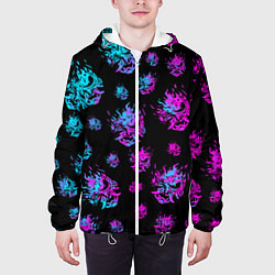 Куртка с капюшоном мужская CYBERPUNK NEON PATTERN, цвет: 3D-белый — фото 2