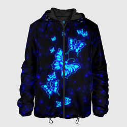 Куртка с капюшоном мужская Неоновые бабочки, цвет: 3D-черный