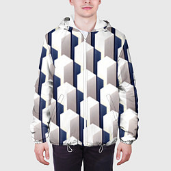 Куртка с капюшоном мужская Кубическая абстракция, цвет: 3D-белый — фото 2