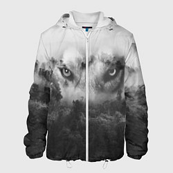 Куртка с капюшоном мужская Волк в лесу, цвет: 3D-белый
