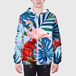 Куртка с капюшоном мужская Фламинго в папоротнике, цвет: 3D-белый — фото 2